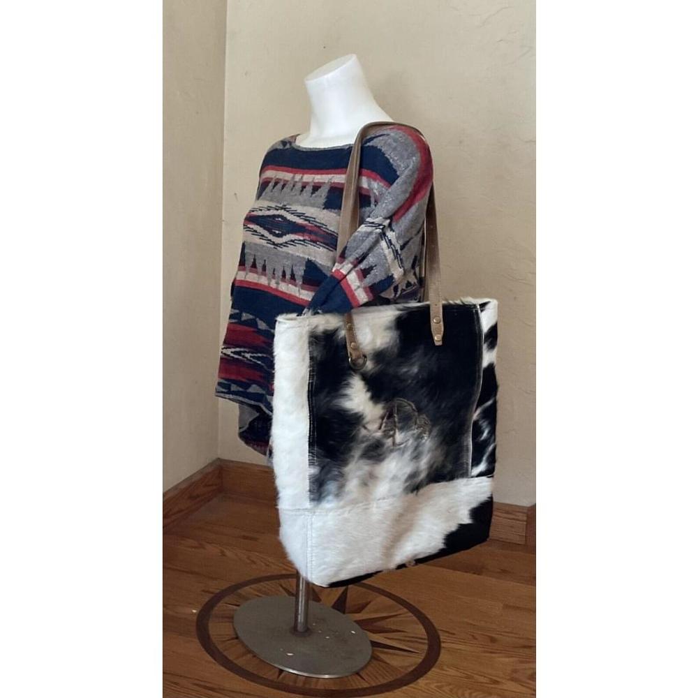 Myra 1OAK Bag Long Hide On Hair BRANDED Tote Shoulder Bag LARGE RARE BLUE ROAN